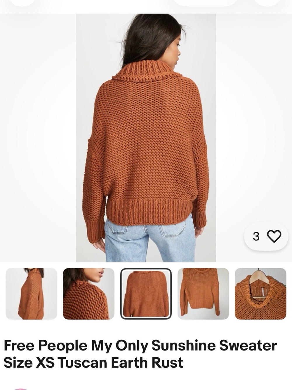 Free People Chunky Knit Turtleneck Sweater in Tuscan Earth Rust - Picture 3 of 5